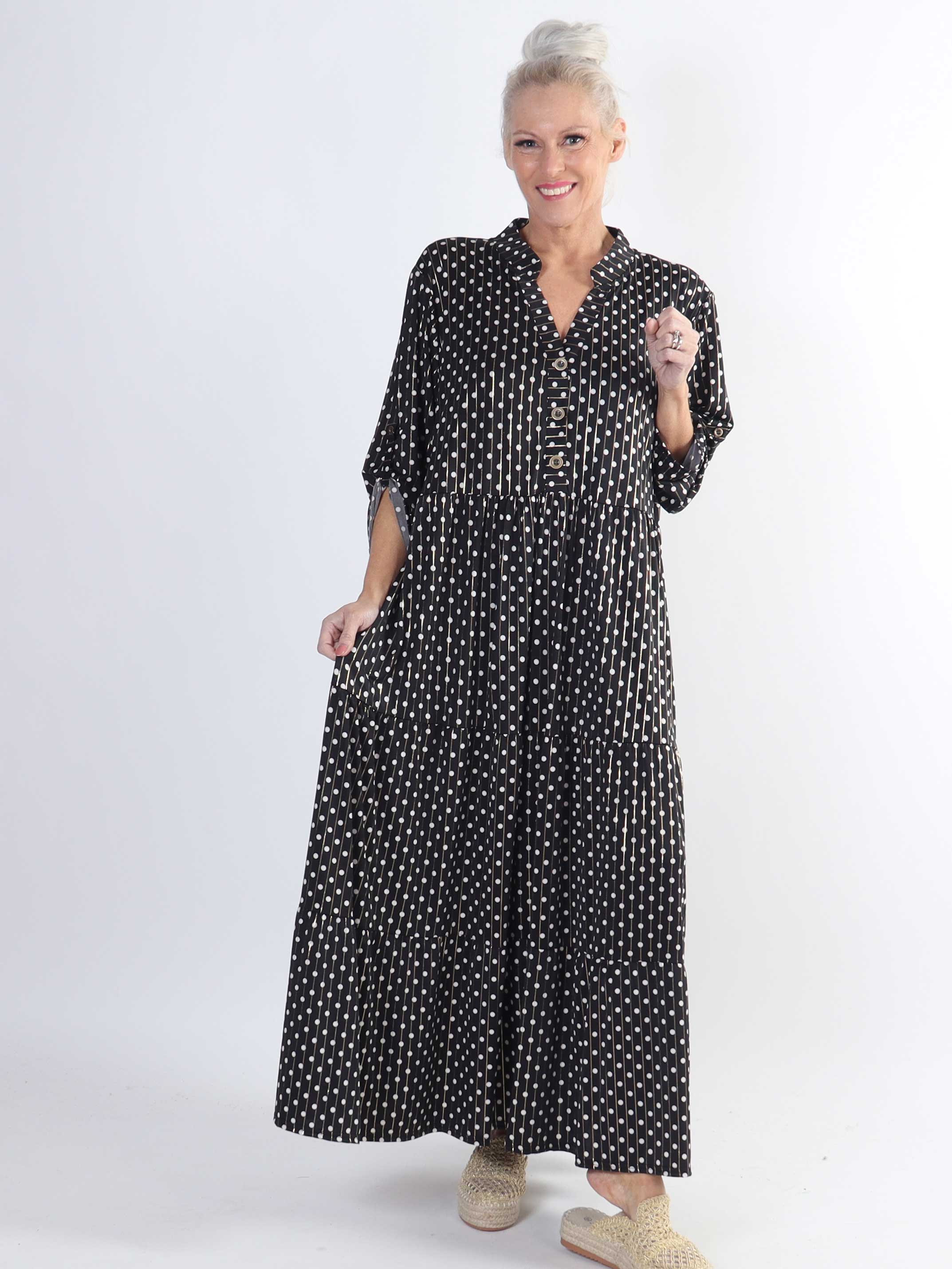 Milano Dot - Lång plus size-klänning med prickar och lager-på-lager-look - Blue